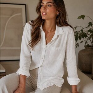Sigrid Olsen White Lightweight Linen Button-Down Shirt